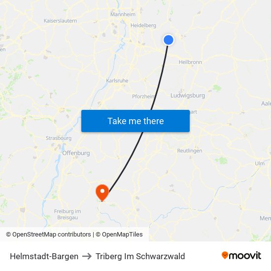 Helmstadt-Bargen to Triberg Im Schwarzwald map