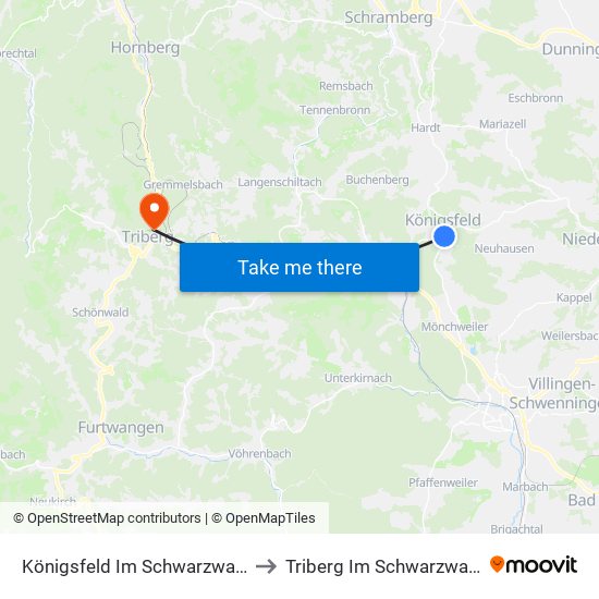 Königsfeld Im Schwarzwald to Triberg Im Schwarzwald map