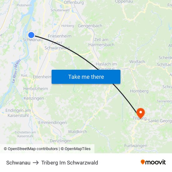 Schwanau to Triberg Im Schwarzwald map
