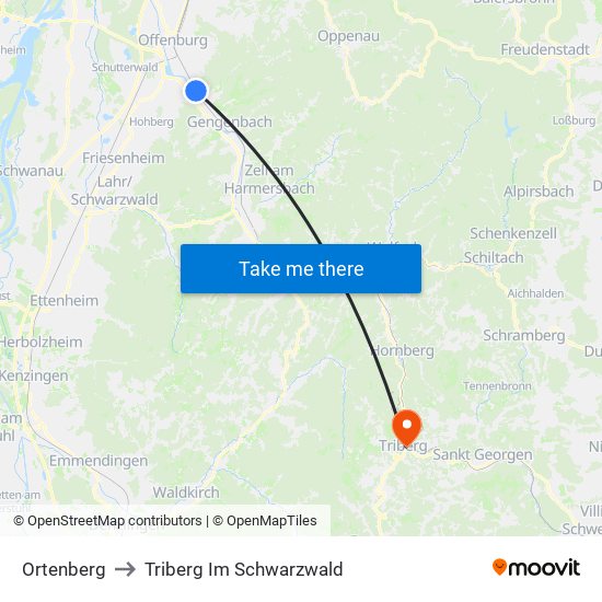 Ortenberg to Triberg Im Schwarzwald map