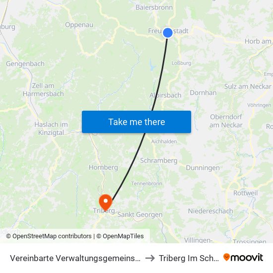 Vereinbarte Verwaltungsgemeinschaft Freudenstadt to Triberg Im Schwarzwald map