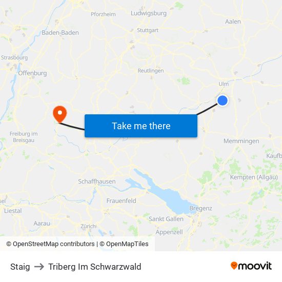 Staig to Triberg Im Schwarzwald map