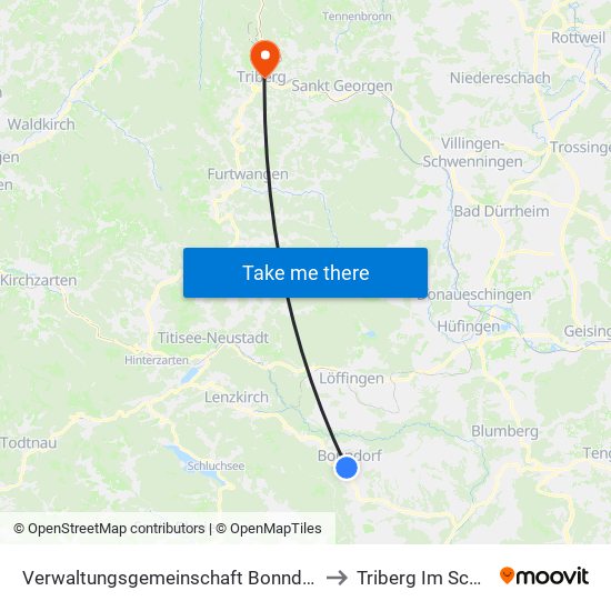 Verwaltungsgemeinschaft Bonndorf Im Schwarzwald to Triberg Im Schwarzwald map