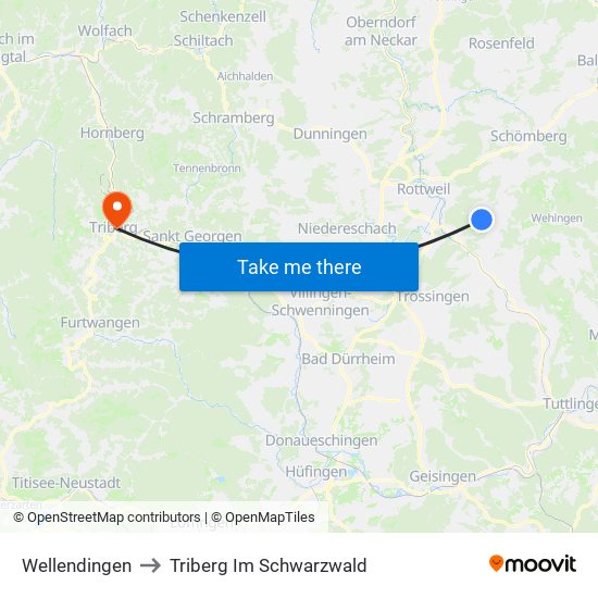 Wellendingen to Triberg Im Schwarzwald map