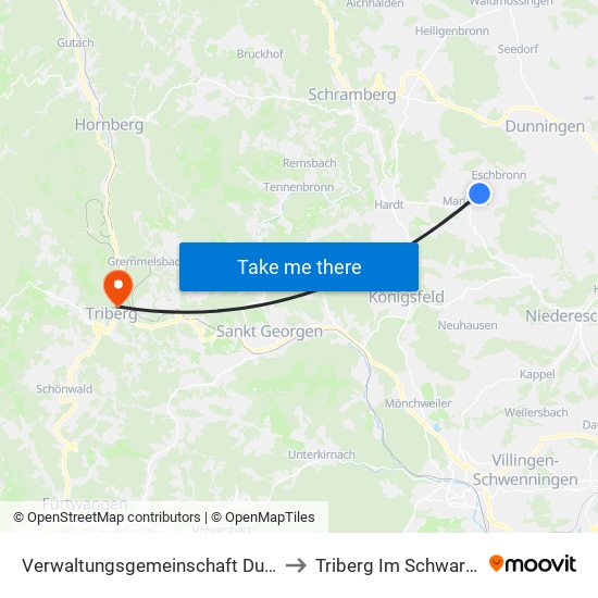 Verwaltungsgemeinschaft Dunningen to Triberg Im Schwarzwald map