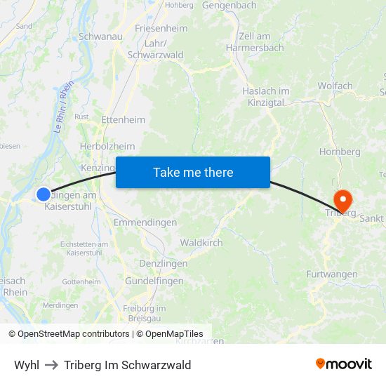 Wyhl to Triberg Im Schwarzwald map