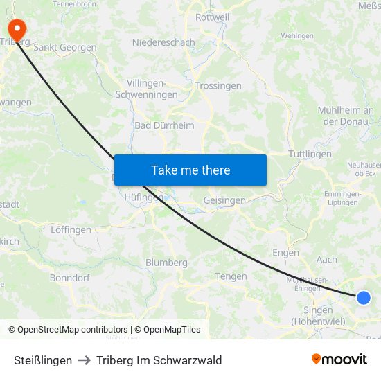 Steißlingen to Triberg Im Schwarzwald map