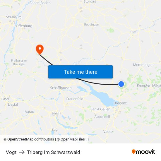 Vogt to Triberg Im Schwarzwald map