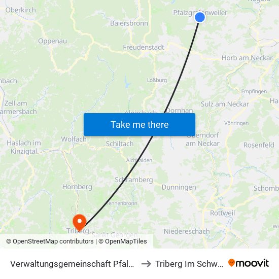 Verwaltungsgemeinschaft Pfalzgrafenweiler to Triberg Im Schwarzwald map