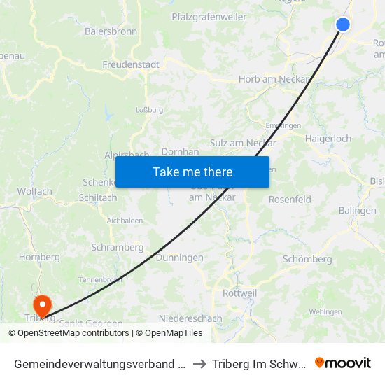 Gemeindeverwaltungsverband Oberes Gäu to Triberg Im Schwarzwald map