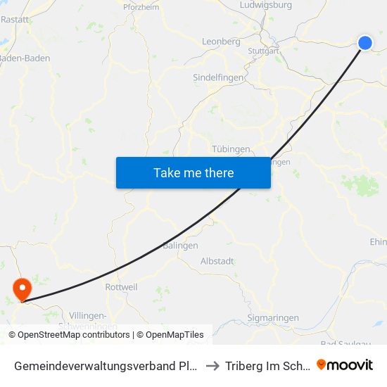 Gemeindeverwaltungsverband Plüderhausen-Urbach to Triberg Im Schwarzwald map