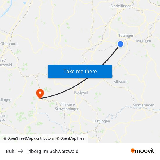 Bühl to Triberg Im Schwarzwald map