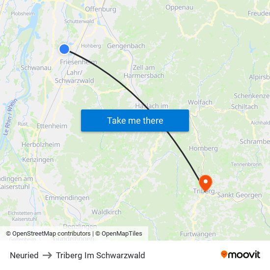 Neuried to Triberg Im Schwarzwald map