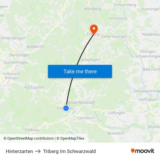 Hinterzarten to Triberg Im Schwarzwald map