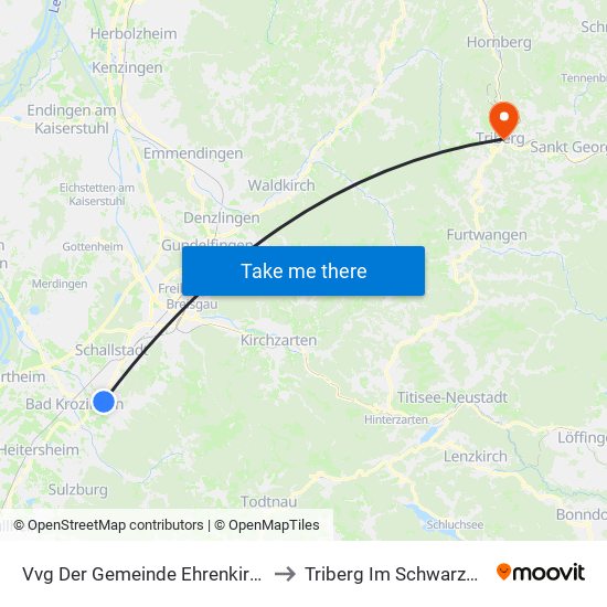 Vvg Der Gemeinde Ehrenkirchen to Triberg Im Schwarzwald map