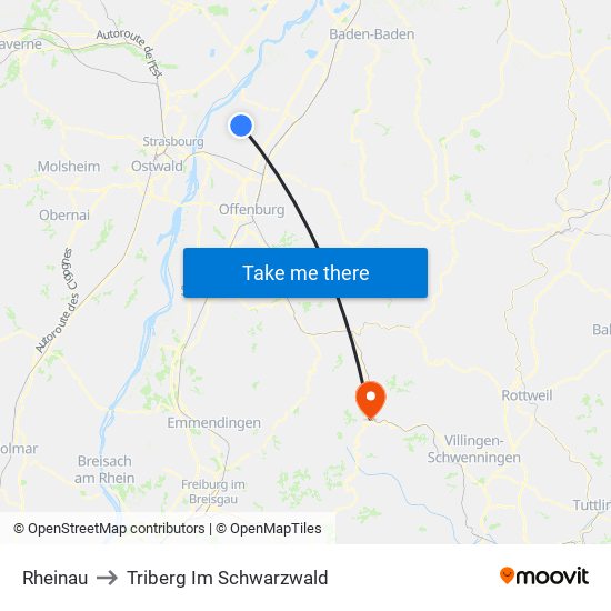 Rheinau to Triberg Im Schwarzwald map