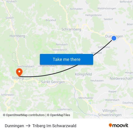 Dunningen to Triberg Im Schwarzwald map