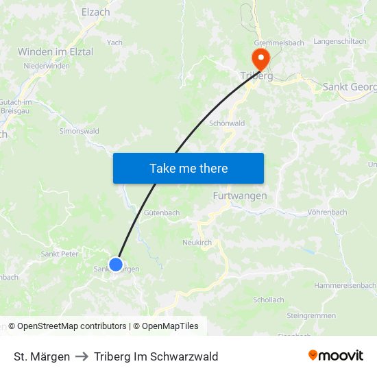 St. Märgen to Triberg Im Schwarzwald map