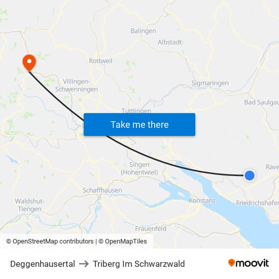 Deggenhausertal to Triberg Im Schwarzwald map