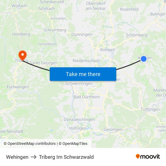 Wehingen to Triberg Im Schwarzwald map