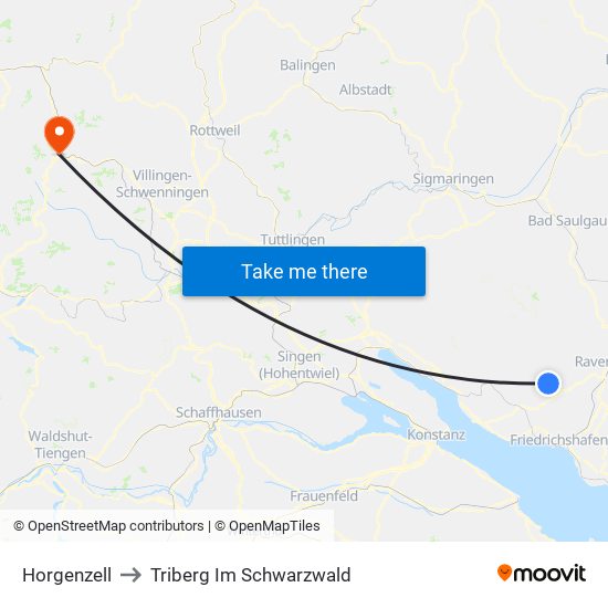 Horgenzell to Triberg Im Schwarzwald map