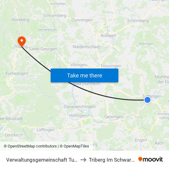 Verwaltungsgemeinschaft Tuttlingen to Triberg Im Schwarzwald map