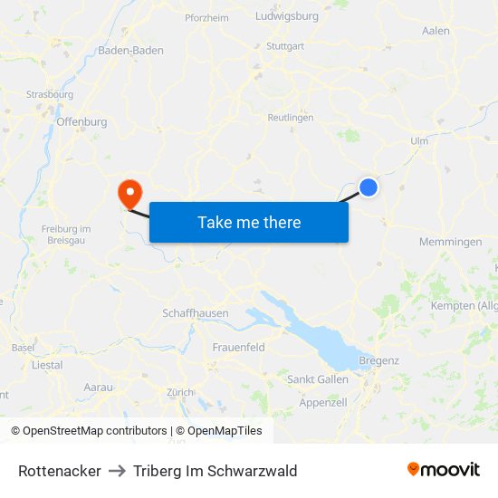 Rottenacker to Triberg Im Schwarzwald map