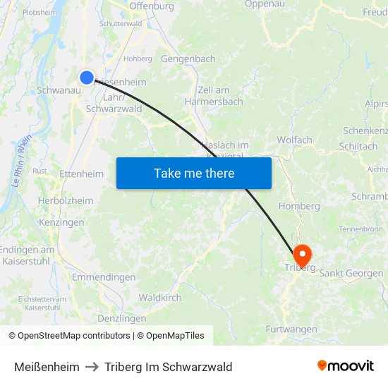 Meißenheim to Triberg Im Schwarzwald map