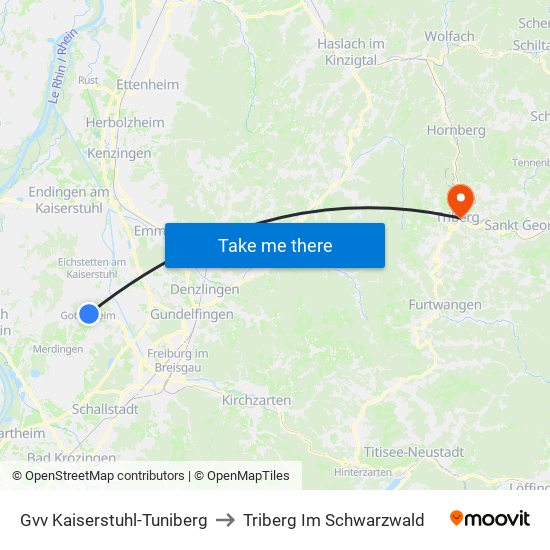 Gvv Kaiserstuhl-Tuniberg to Triberg Im Schwarzwald map