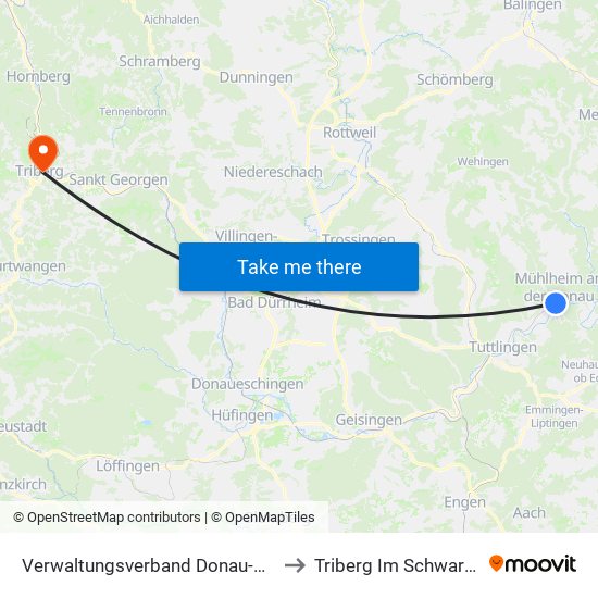 Verwaltungsverband Donau-Heuberg to Triberg Im Schwarzwald map