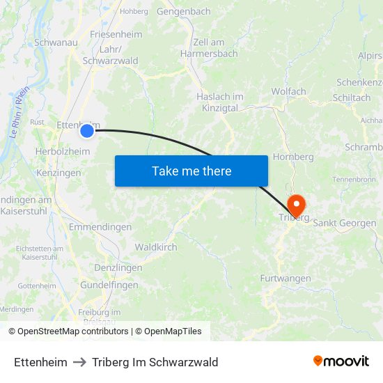 Ettenheim to Triberg Im Schwarzwald map