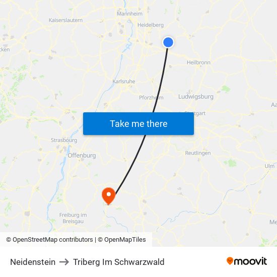 Neidenstein to Triberg Im Schwarzwald map