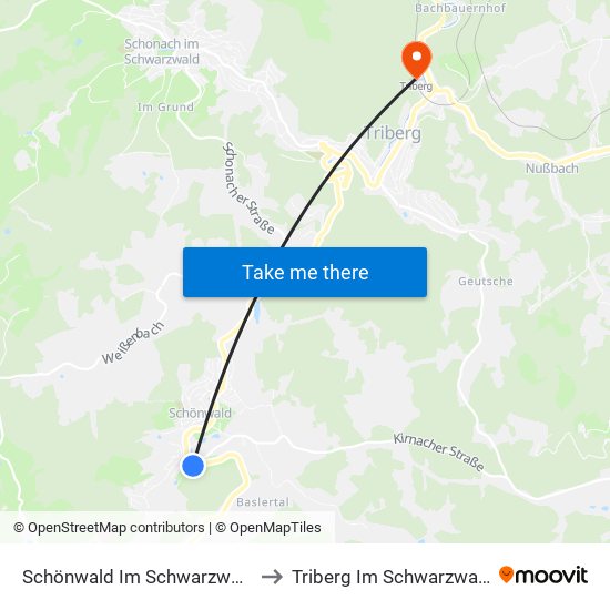 Schönwald Im Schwarzwald to Triberg Im Schwarzwald map