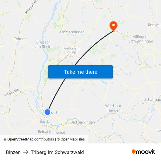 Binzen to Triberg Im Schwarzwald map