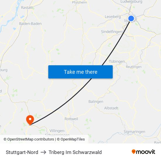 Stuttgart-Nord to Triberg Im Schwarzwald map