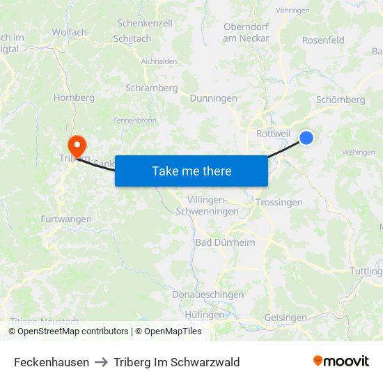 Feckenhausen to Triberg Im Schwarzwald map