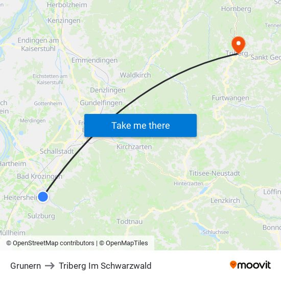 Grunern to Triberg Im Schwarzwald map