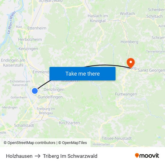 Holzhausen to Triberg Im Schwarzwald map