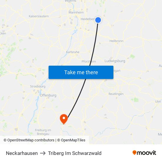 Neckarhausen to Triberg Im Schwarzwald map