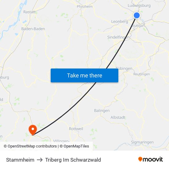 Stammheim to Triberg Im Schwarzwald map