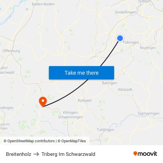 Breitenholz to Triberg Im Schwarzwald map