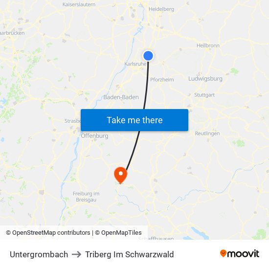 Untergrombach to Triberg Im Schwarzwald map