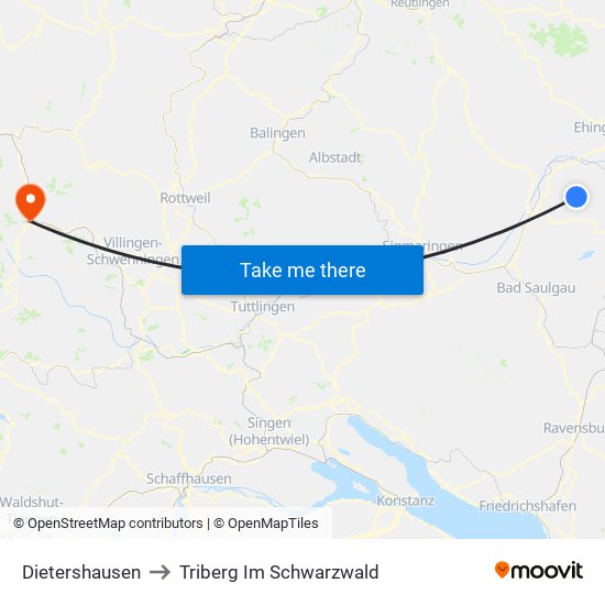 Dietershausen to Triberg Im Schwarzwald map