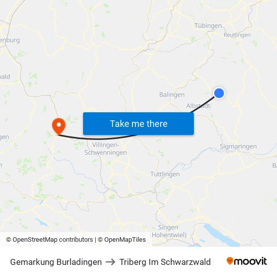 Gemarkung Burladingen to Triberg Im Schwarzwald map