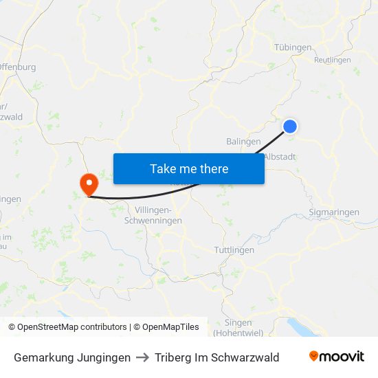 Gemarkung Jungingen to Triberg Im Schwarzwald map