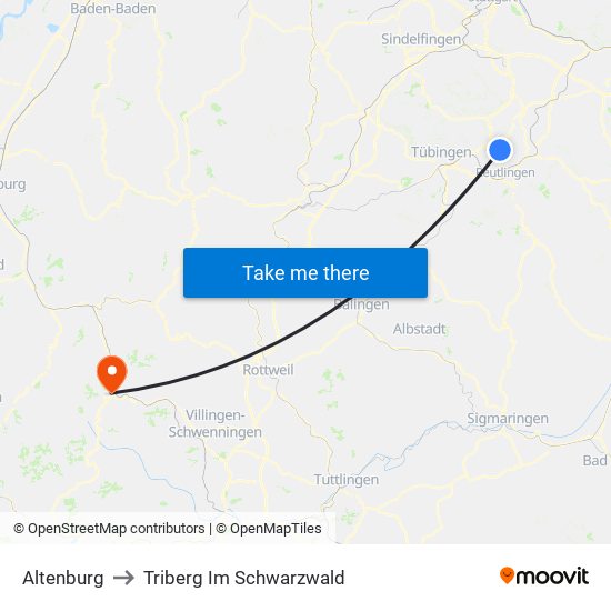 Altenburg to Triberg Im Schwarzwald map