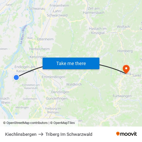 Kiechlinsbergen to Triberg Im Schwarzwald map