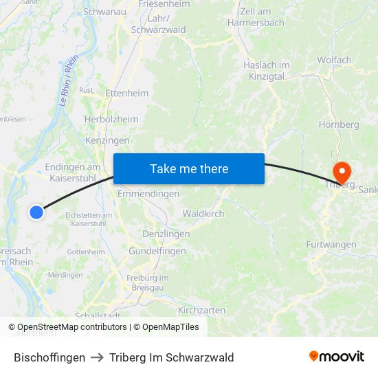 Bischoffingen to Triberg Im Schwarzwald map