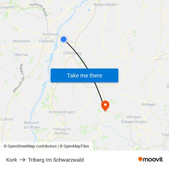 Kork to Triberg Im Schwarzwald map