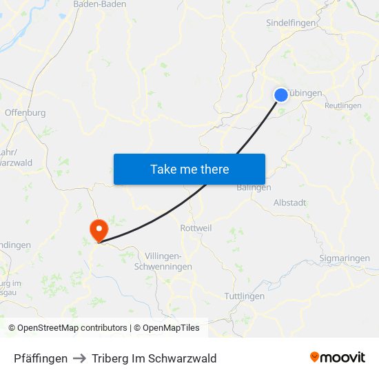 Pfäffingen to Triberg Im Schwarzwald map